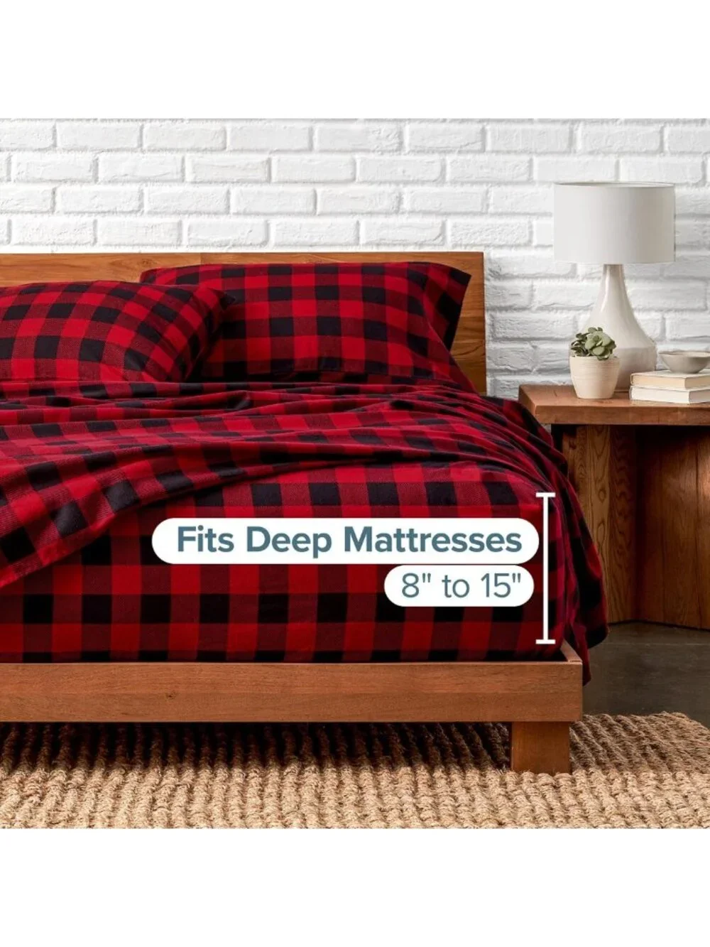 Cozy Cal King Flannel Sheet Set - Buffalo Plaid Red/Black, Soft & Warm Bedding